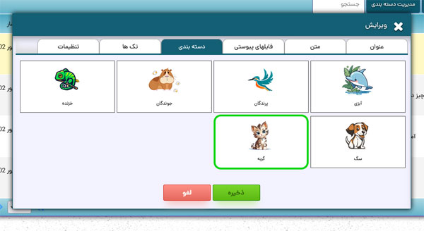 انتخاب دسته بندی