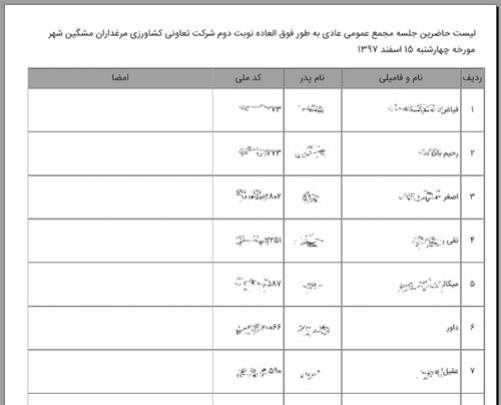 فرم پرینت شده اعضا